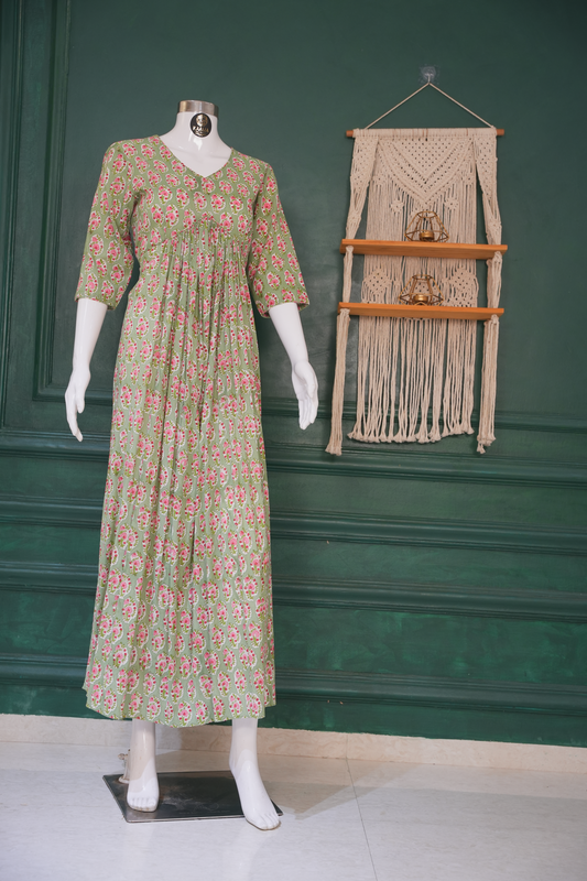 Green Floral Printed Maxi Dress